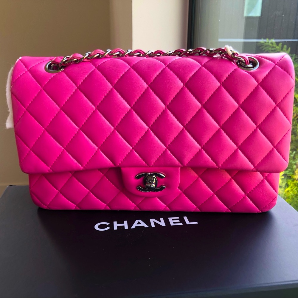 SOLD-Near mint Chanel Neon Pink Medium flap